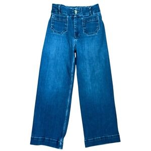 Anthropologie Pilcro The Skipper High Rise Crop Wide Leg 25 Dark Wash Jeans